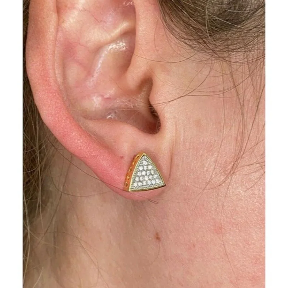 Mens 2ct Diamond 18K Gold Screw On Earrings Triangle Studs Jewelry Ons 18 Karat